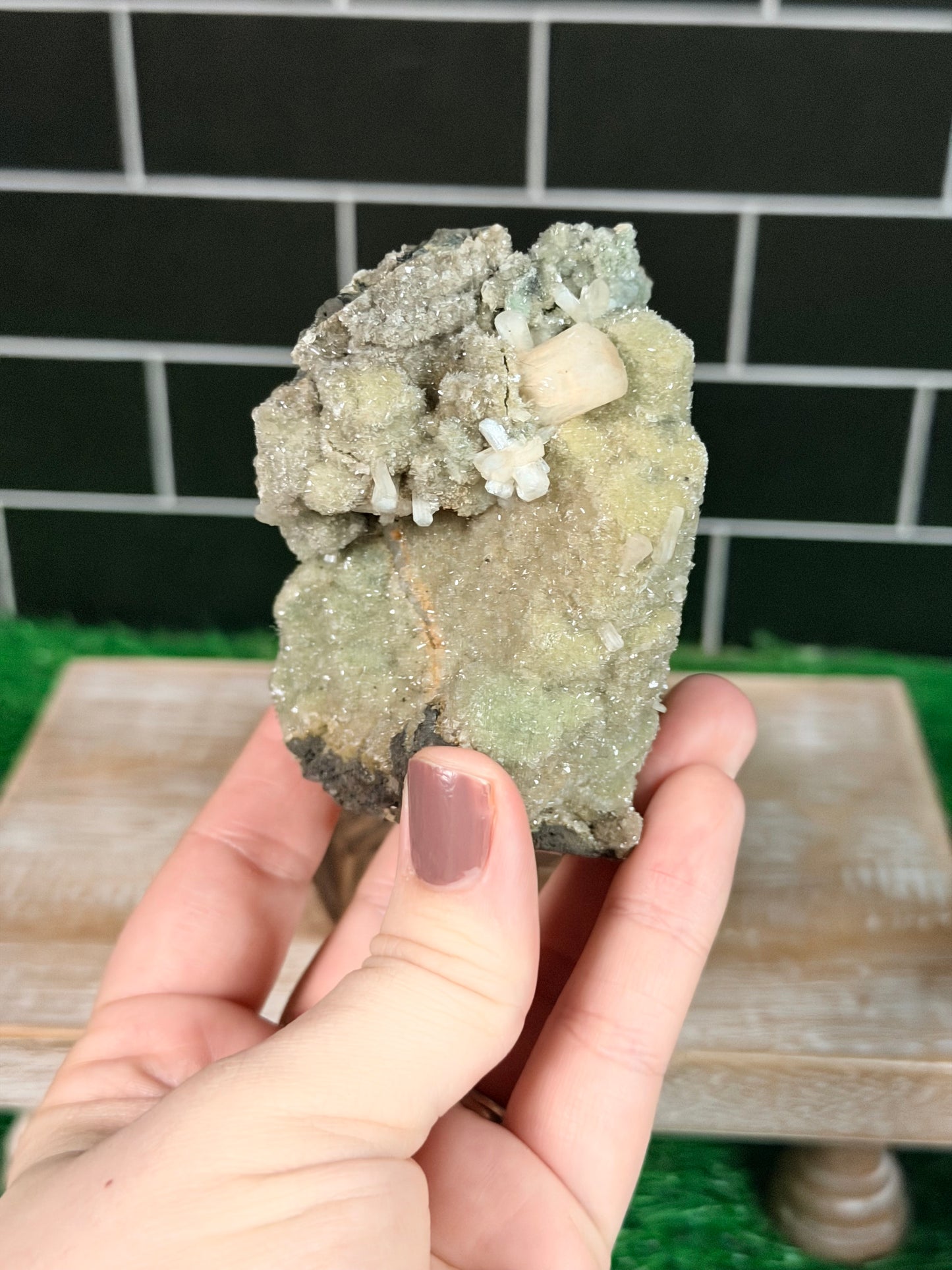 Green Chalcedony Coated Calcite